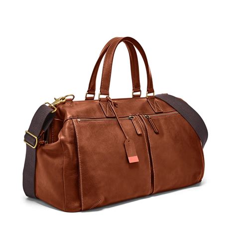 fossil leather overnight bag